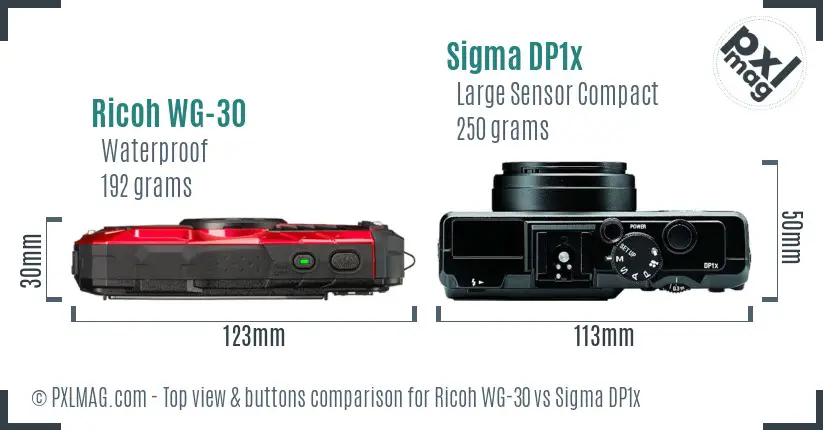 Ricoh WG-30 vs Sigma DP1x top view buttons comparison