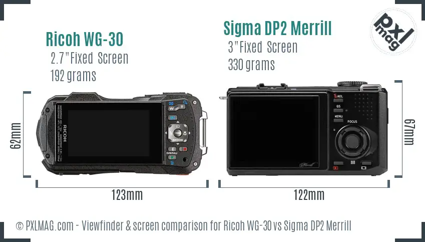 Ricoh WG-30 vs Sigma DP2 Merrill Screen and Viewfinder comparison