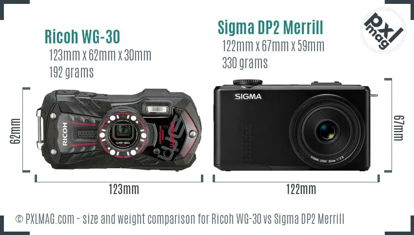 Ricoh WG-30 vs Sigma DP2 Merrill size comparison