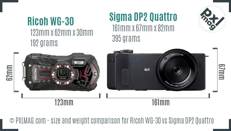 Ricoh WG-30 vs Sigma DP2 Quattro size comparison