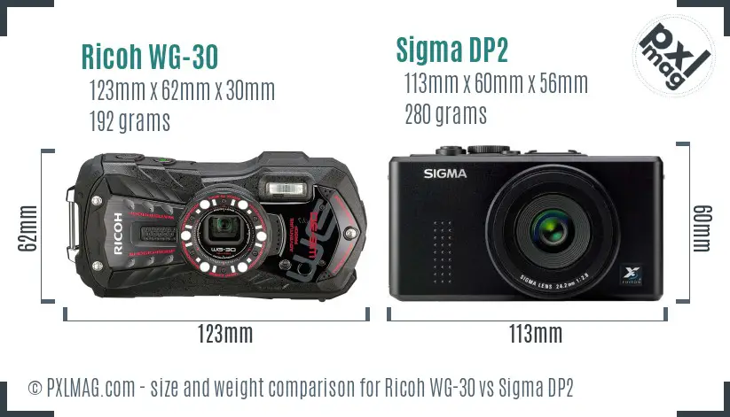 Ricoh WG-30 vs Sigma DP2 size comparison