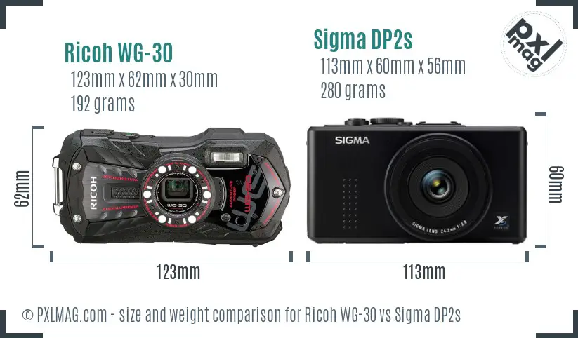 Ricoh WG-30 vs Sigma DP2s size comparison
