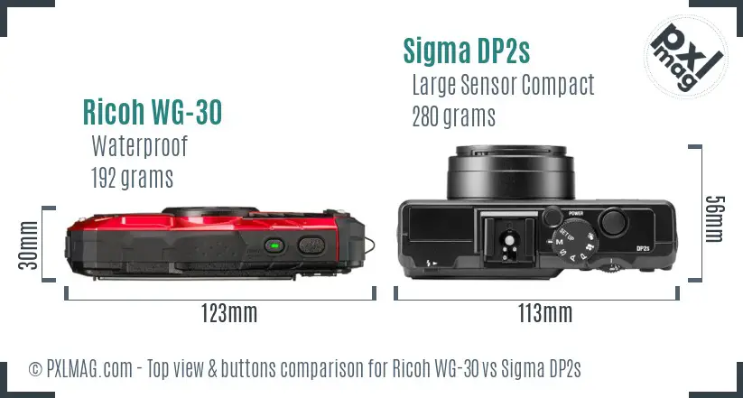 Ricoh WG-30 vs Sigma DP2s top view buttons comparison