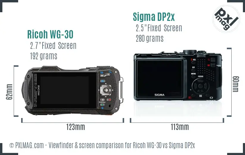 Ricoh WG-30 vs Sigma DP2x Screen and Viewfinder comparison