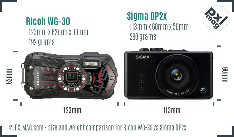 Ricoh WG-30 vs Sigma DP2x size comparison