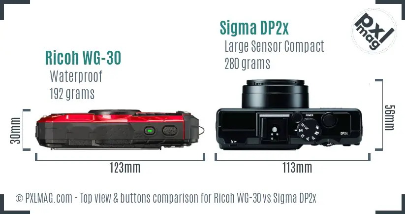 Ricoh WG-30 vs Sigma DP2x top view buttons comparison