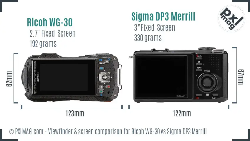 Ricoh WG-30 vs Sigma DP3 Merrill Screen and Viewfinder comparison
