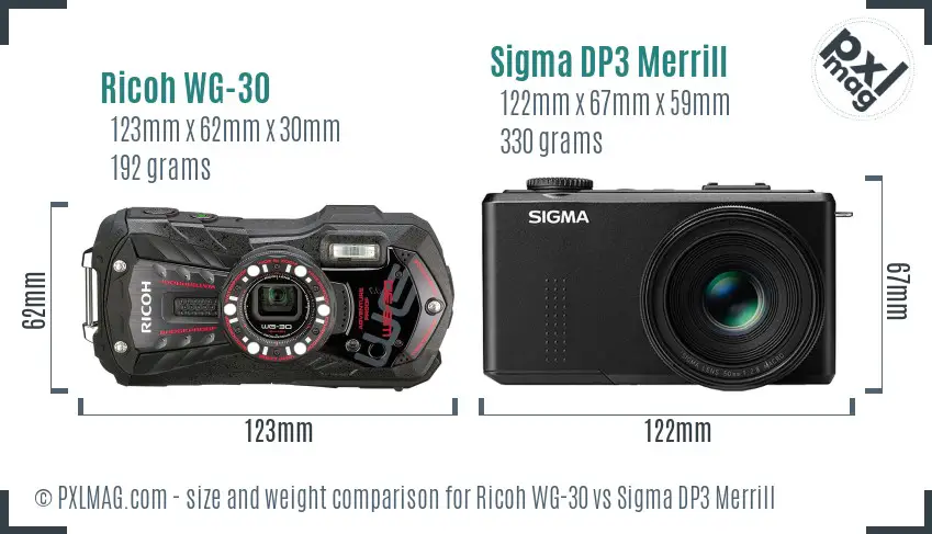 Ricoh WG-30 vs Sigma DP3 Merrill size comparison