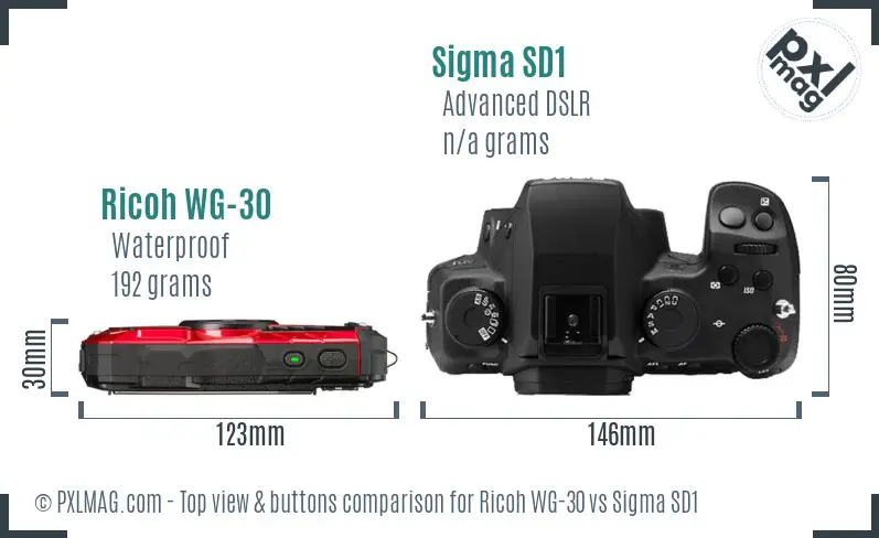 Ricoh WG-30 vs Sigma SD1 top view buttons comparison