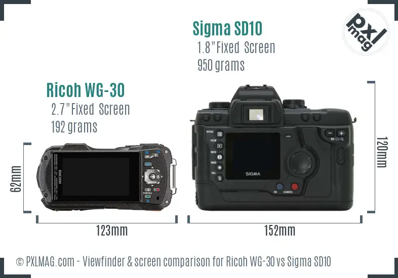 Ricoh WG-30 vs Sigma SD10 Screen and Viewfinder comparison