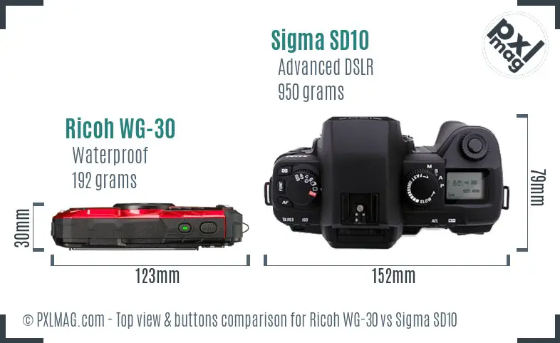Ricoh WG-30 vs Sigma SD10 top view buttons comparison
