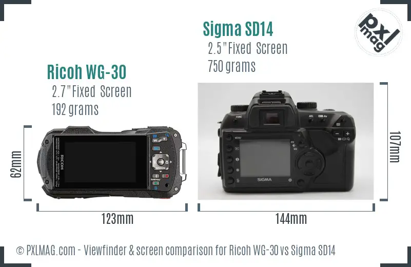 Ricoh WG-30 vs Sigma SD14 Screen and Viewfinder comparison