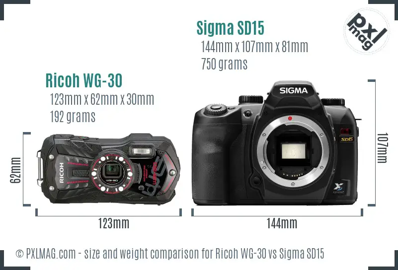 Ricoh WG-30 vs Sigma SD15 size comparison