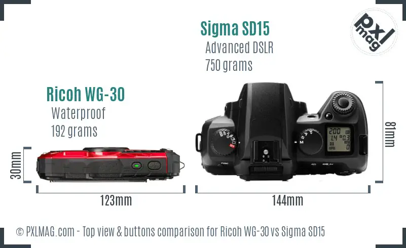Ricoh WG-30 vs Sigma SD15 top view buttons comparison