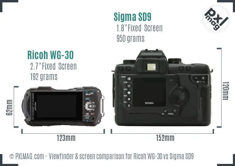 Ricoh WG-30 vs Sigma SD9 Screen and Viewfinder comparison