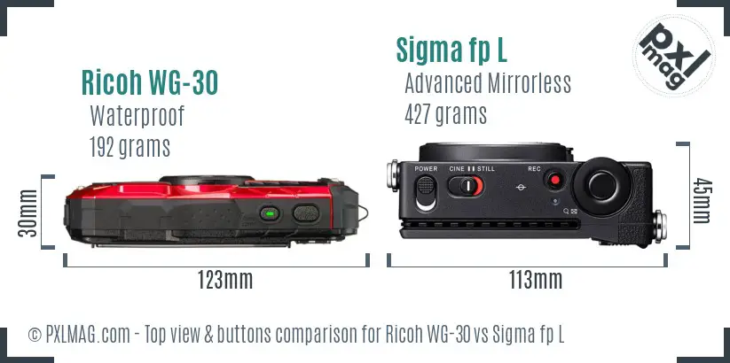 Ricoh WG-30 vs Sigma fp L top view buttons comparison