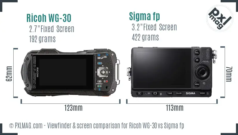 Ricoh WG-30 vs Sigma fp Screen and Viewfinder comparison