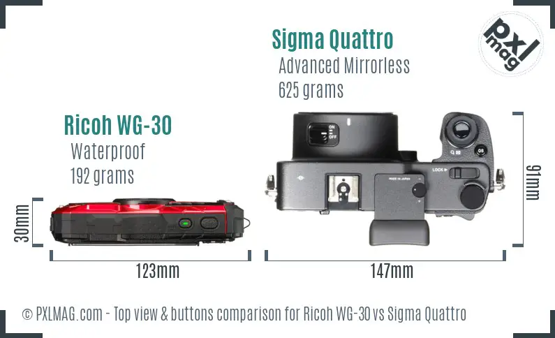Ricoh WG-30 vs Sigma Quattro top view buttons comparison