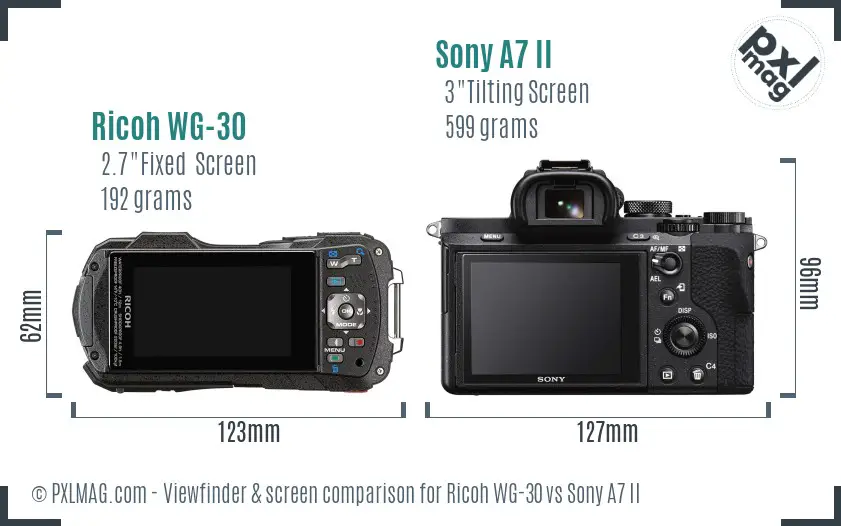 Ricoh WG-30 vs Sony A7 II Screen and Viewfinder comparison