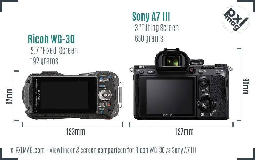 Ricoh WG-30 vs Sony A7 III Screen and Viewfinder comparison