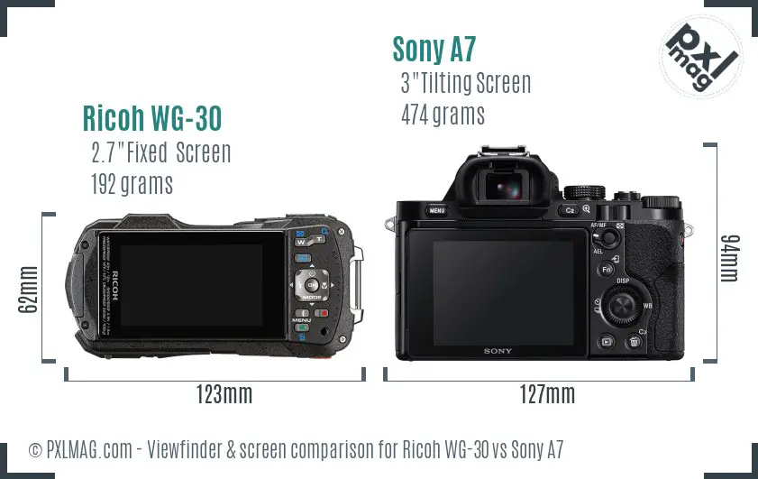 Ricoh WG-30 vs Sony A7 Screen and Viewfinder comparison