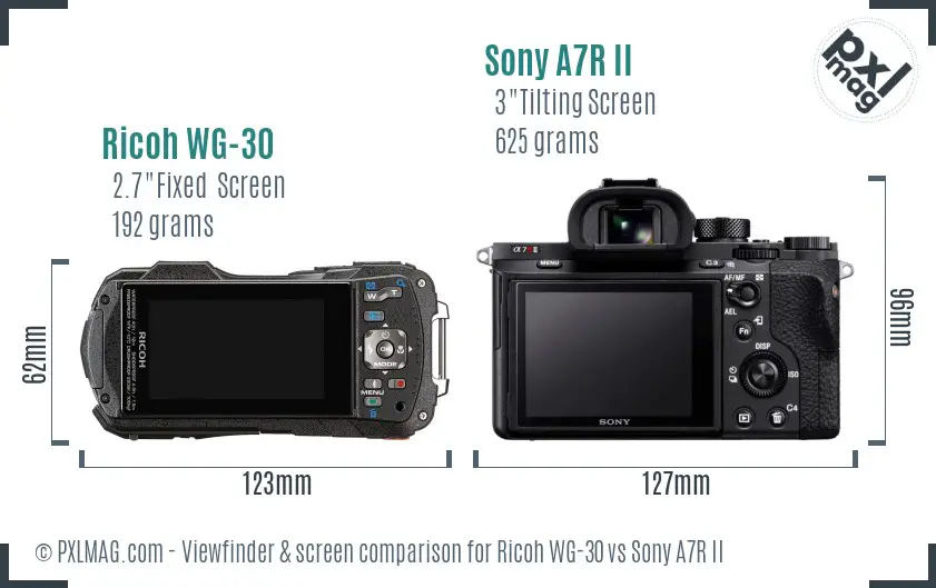 Ricoh WG-30 vs Sony A7R II Screen and Viewfinder comparison