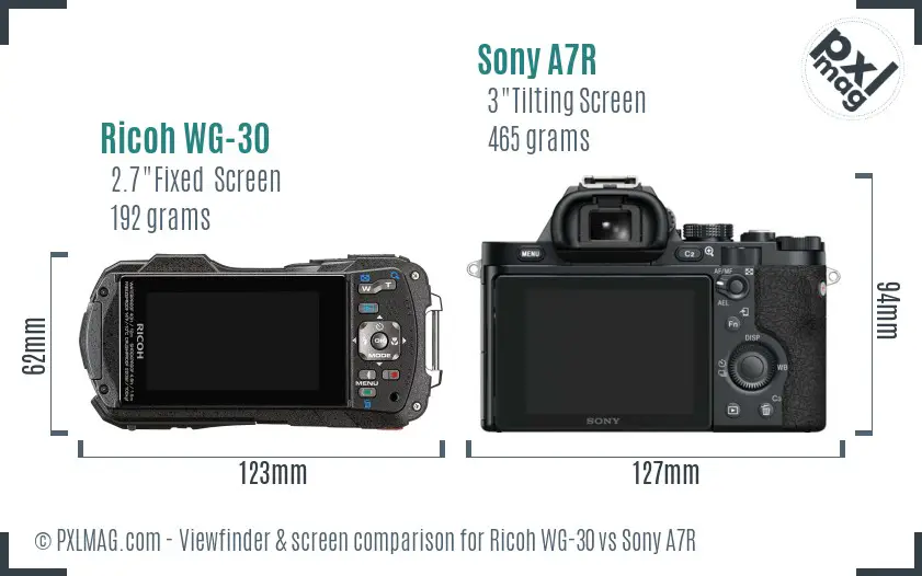 Ricoh WG-30 vs Sony A7R Screen and Viewfinder comparison