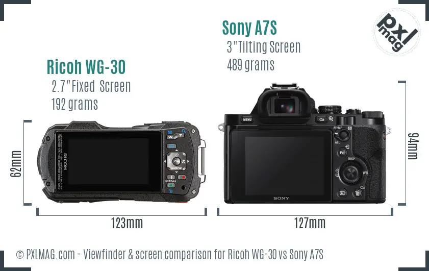 Ricoh WG-30 vs Sony A7S Screen and Viewfinder comparison