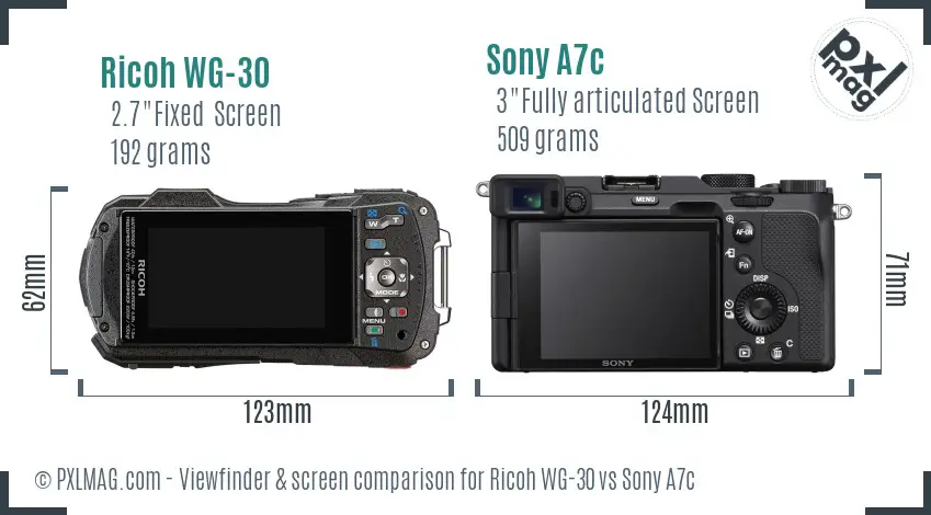Ricoh WG-30 vs Sony A7c Screen and Viewfinder comparison