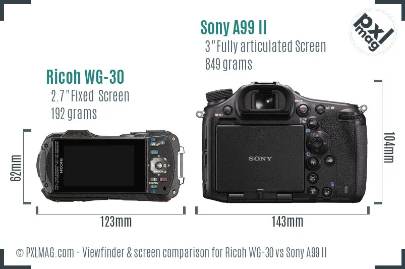 Ricoh WG-30 vs Sony A99 II Screen and Viewfinder comparison