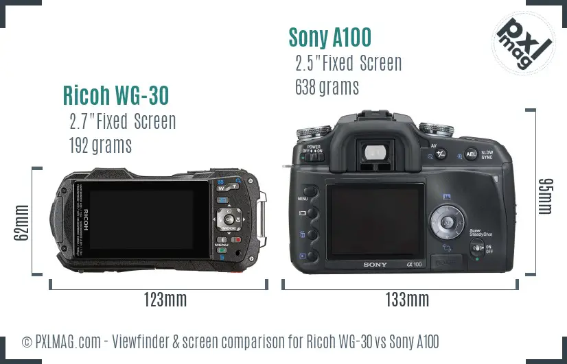 Ricoh WG-30 vs Sony A100 Screen and Viewfinder comparison