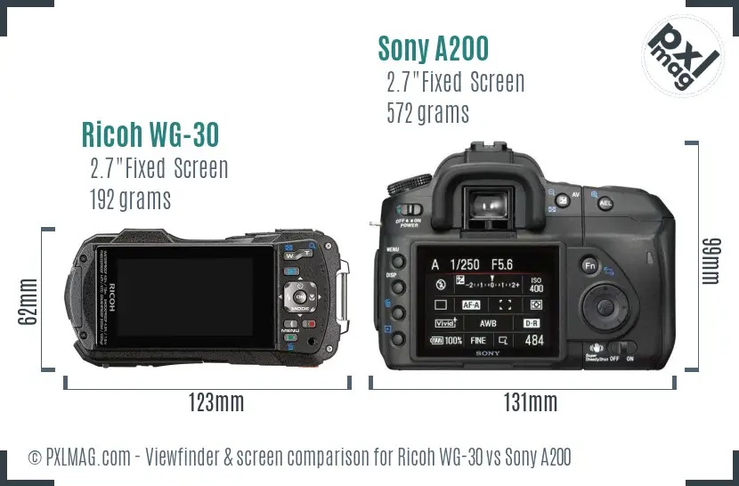 Ricoh WG-30 vs Sony A200 Screen and Viewfinder comparison