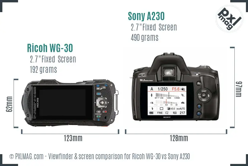 Ricoh WG-30 vs Sony A230 Screen and Viewfinder comparison
