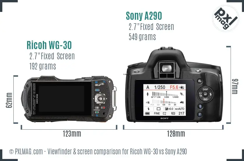 Ricoh WG-30 vs Sony A290 Screen and Viewfinder comparison