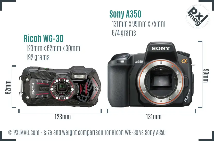 Ricoh WG-30 vs Sony A350 size comparison