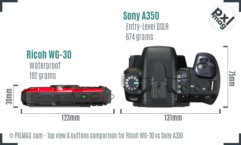 Ricoh WG-30 vs Sony A350 top view buttons comparison