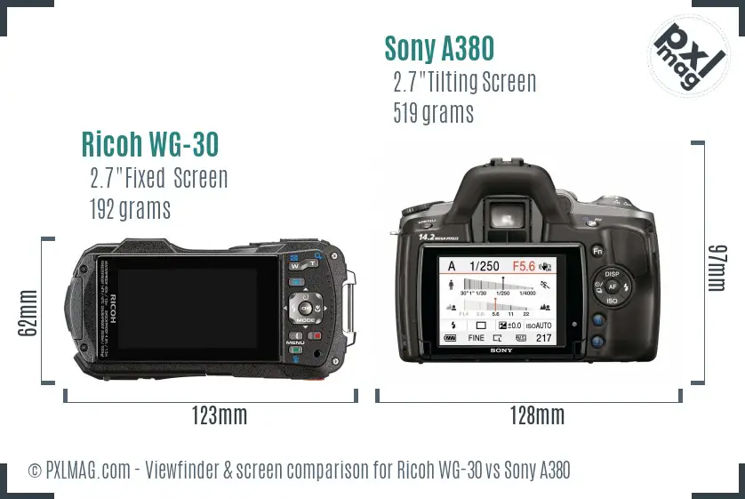 Ricoh WG-30 vs Sony A380 Screen and Viewfinder comparison