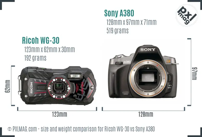 Ricoh WG-30 vs Sony A380 size comparison