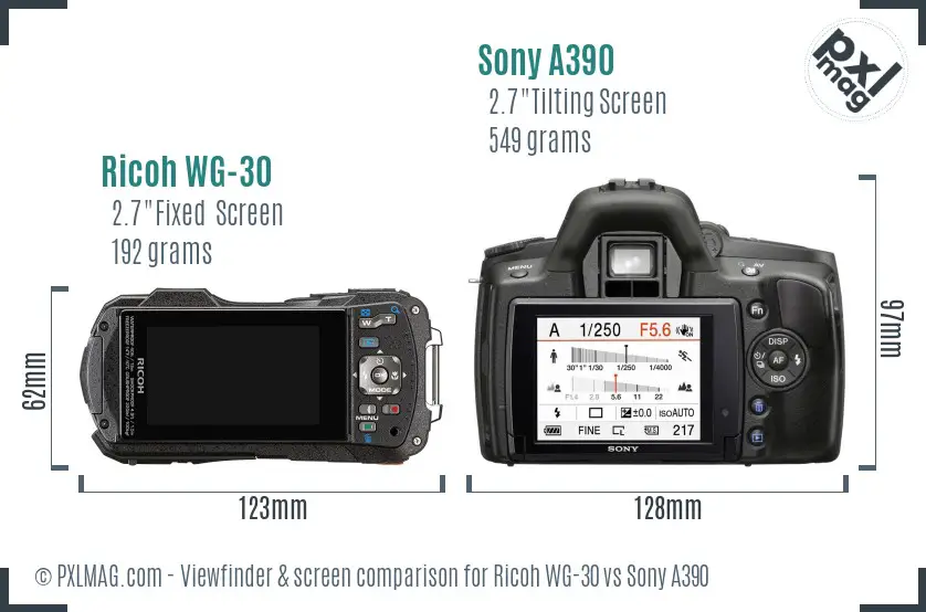 Ricoh WG-30 vs Sony A390 Screen and Viewfinder comparison