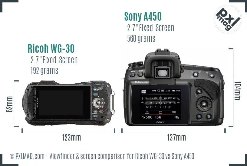 Ricoh WG-30 vs Sony A450 Screen and Viewfinder comparison