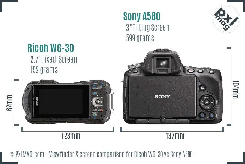 Ricoh WG-30 vs Sony A580 Screen and Viewfinder comparison