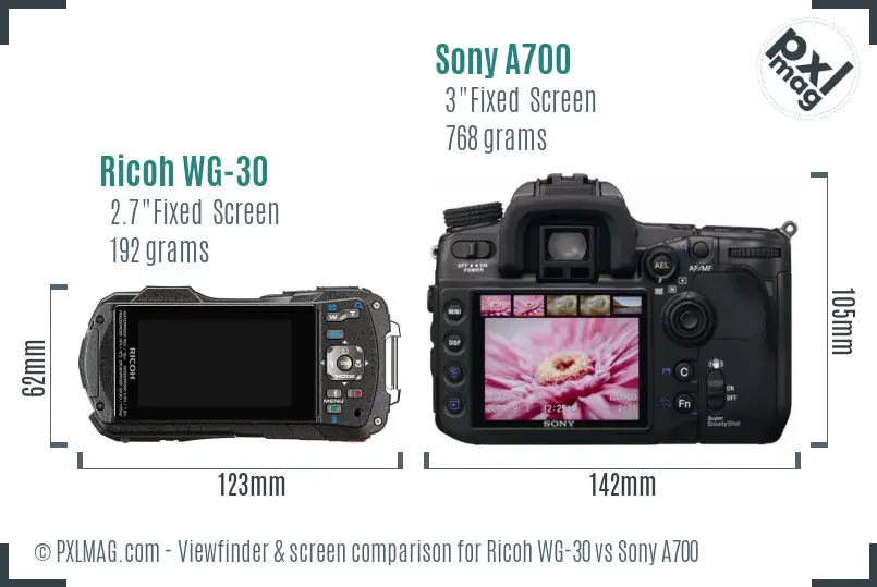 Ricoh WG-30 vs Sony A700 Screen and Viewfinder comparison
