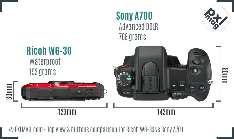 Ricoh WG-30 vs Sony A700 top view buttons comparison