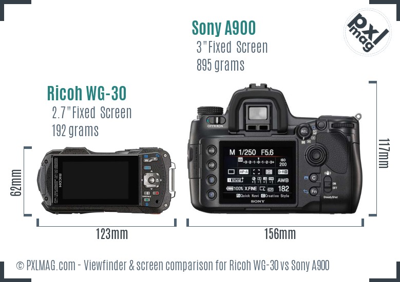 Ricoh WG-30 vs Sony A900 Screen and Viewfinder comparison