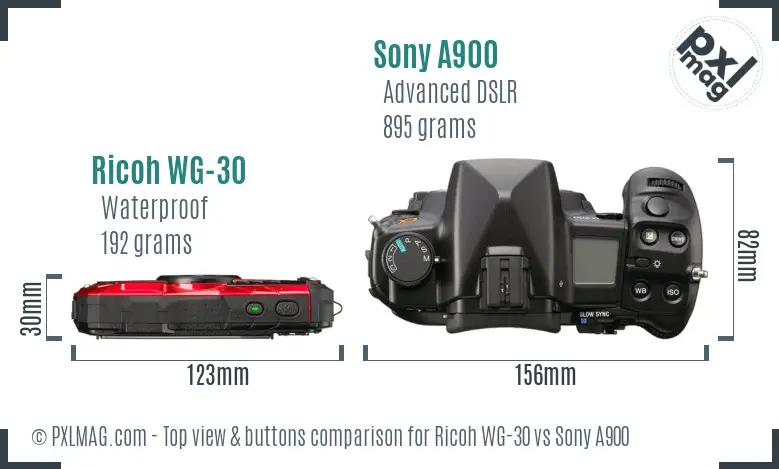Ricoh WG-30 vs Sony A900 top view buttons comparison