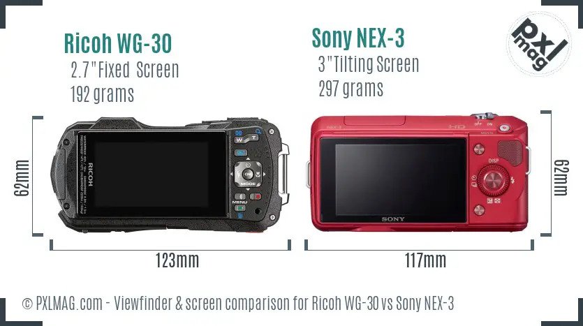 Ricoh WG-30 vs Sony NEX-3 Screen and Viewfinder comparison Ricoh WG-30 vs Sony NEX-3 Screen and Viewfinder comparison