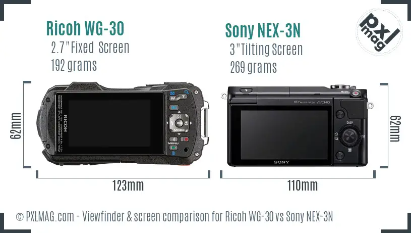 Ricoh WG-30 vs Sony NEX-3N Screen and Viewfinder comparison