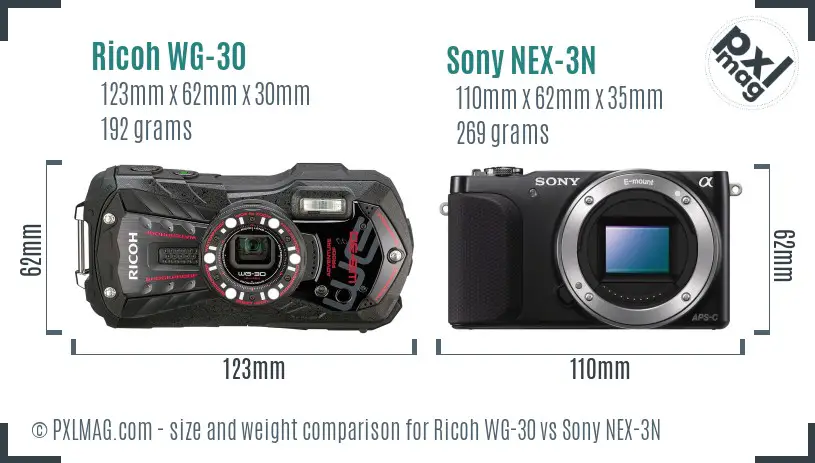 Ricoh WG-30 vs Sony NEX-3N size comparison