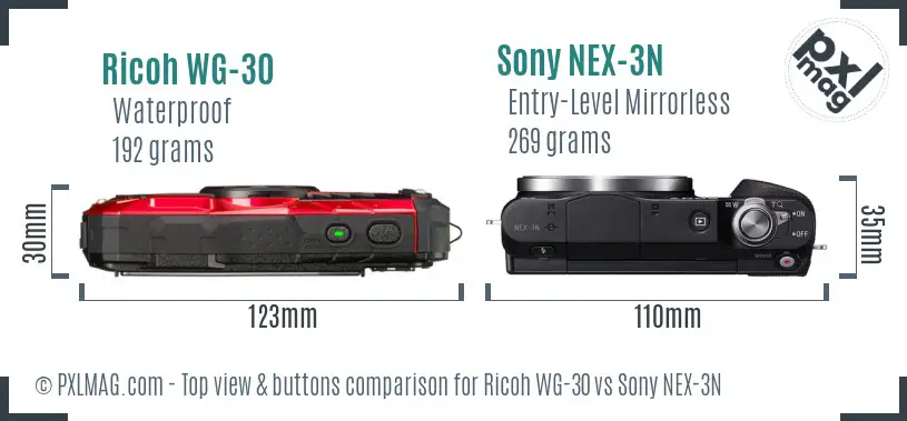 Ricoh WG-30 vs Sony NEX-3N top view buttons comparison