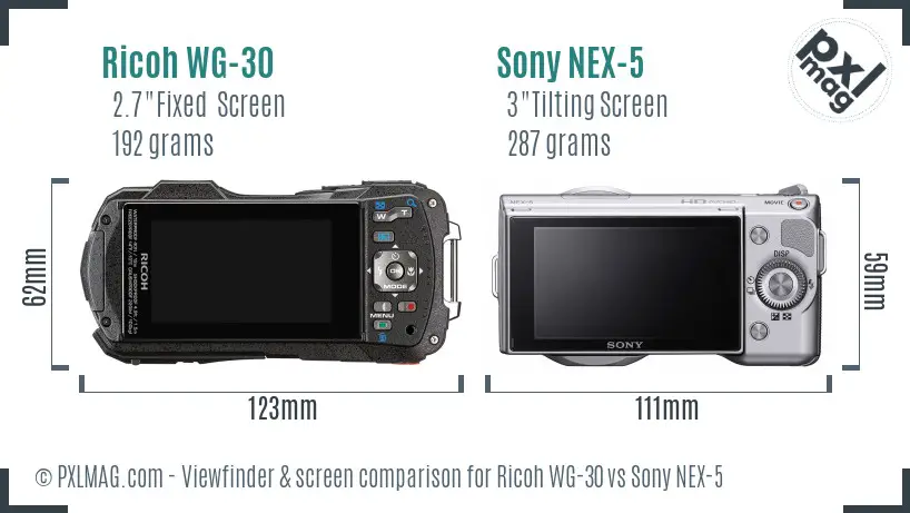 Ricoh WG-30 vs Sony NEX-5 Screen and Viewfinder comparison Ricoh WG-30 vs Sony NEX-5 Screen and Viewfinder comparison
